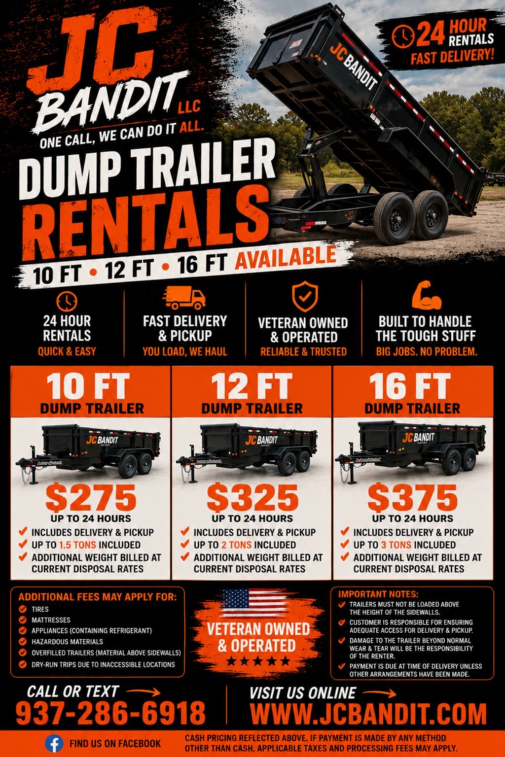 JC BANDIT dump trailer rentals pricing and rental details